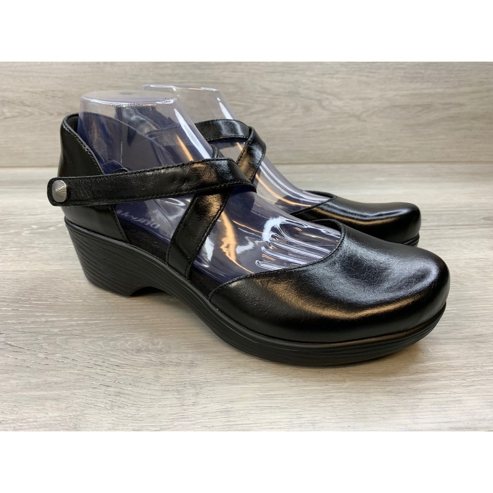 Alegria Women's Black Leather Cross Strap Mary Jane Wedge 11.5 Comfort Shoes